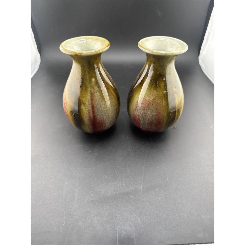 Red Reactive Mini Vase Set of 2 Small Ceramic Vases By Elegant Expressions